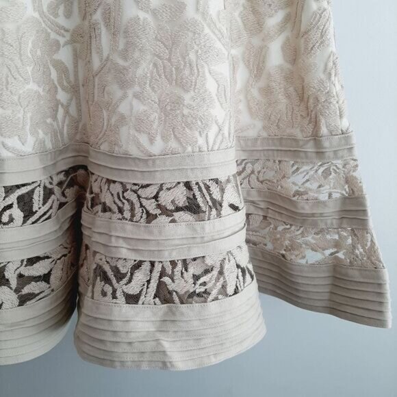 TADASHI SHOJI Embroidered Lace Cap Sleeve Blouson Knee Length Cream Dress Sz 6 - Picture 7 of 15